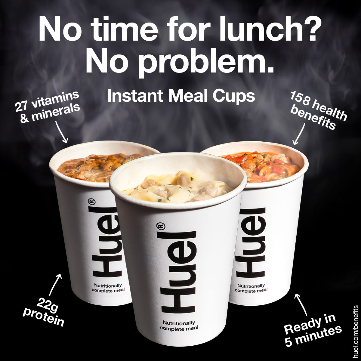 Huel image ad — Fastest Tasty Lunch You'll Ever Make