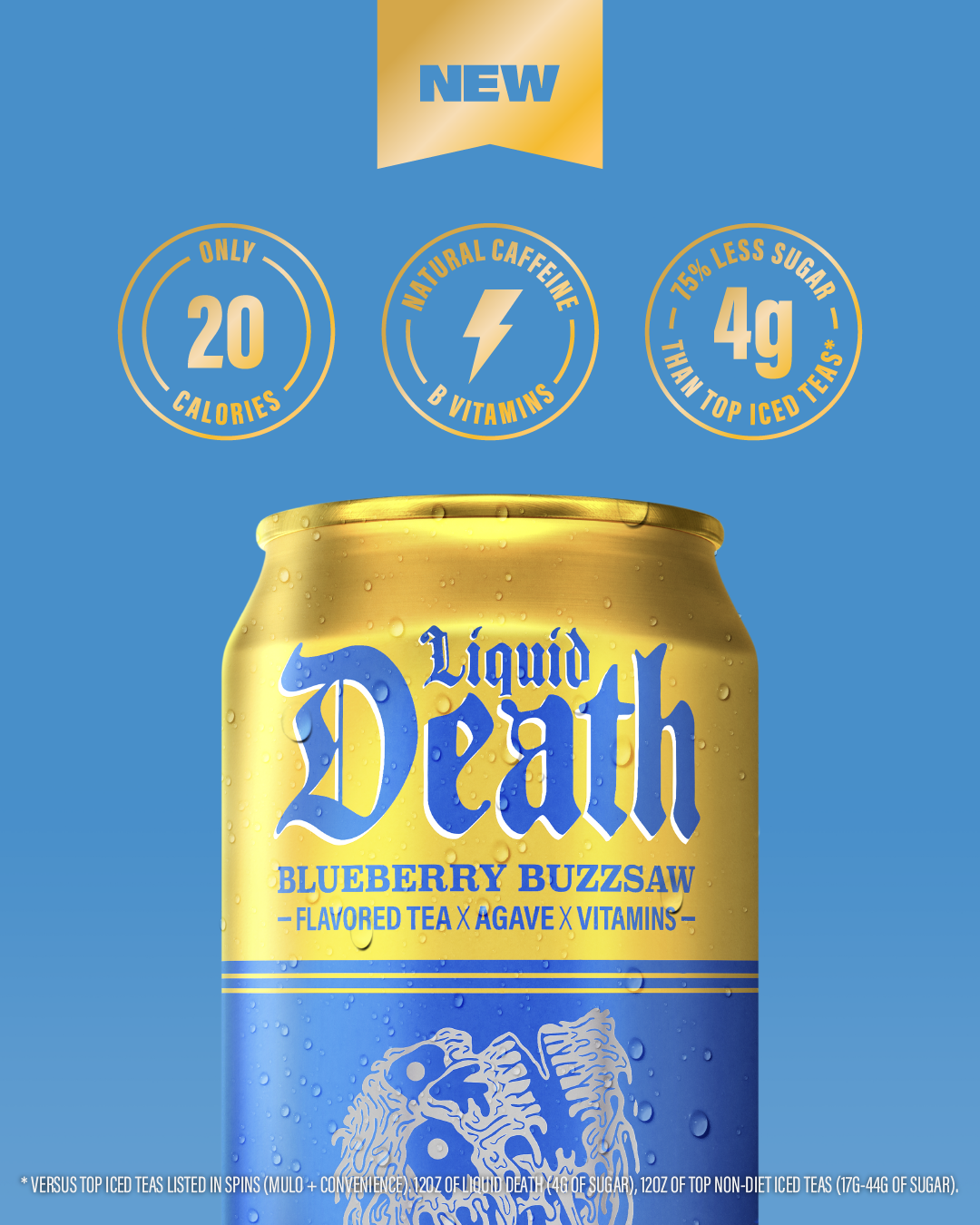 Liquid Death image ad — Low Calorie Iced Tea — No Artificial Sweeteners