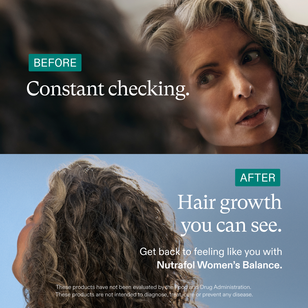 Nutrafol image ad — Your hair's before and after starts here.
