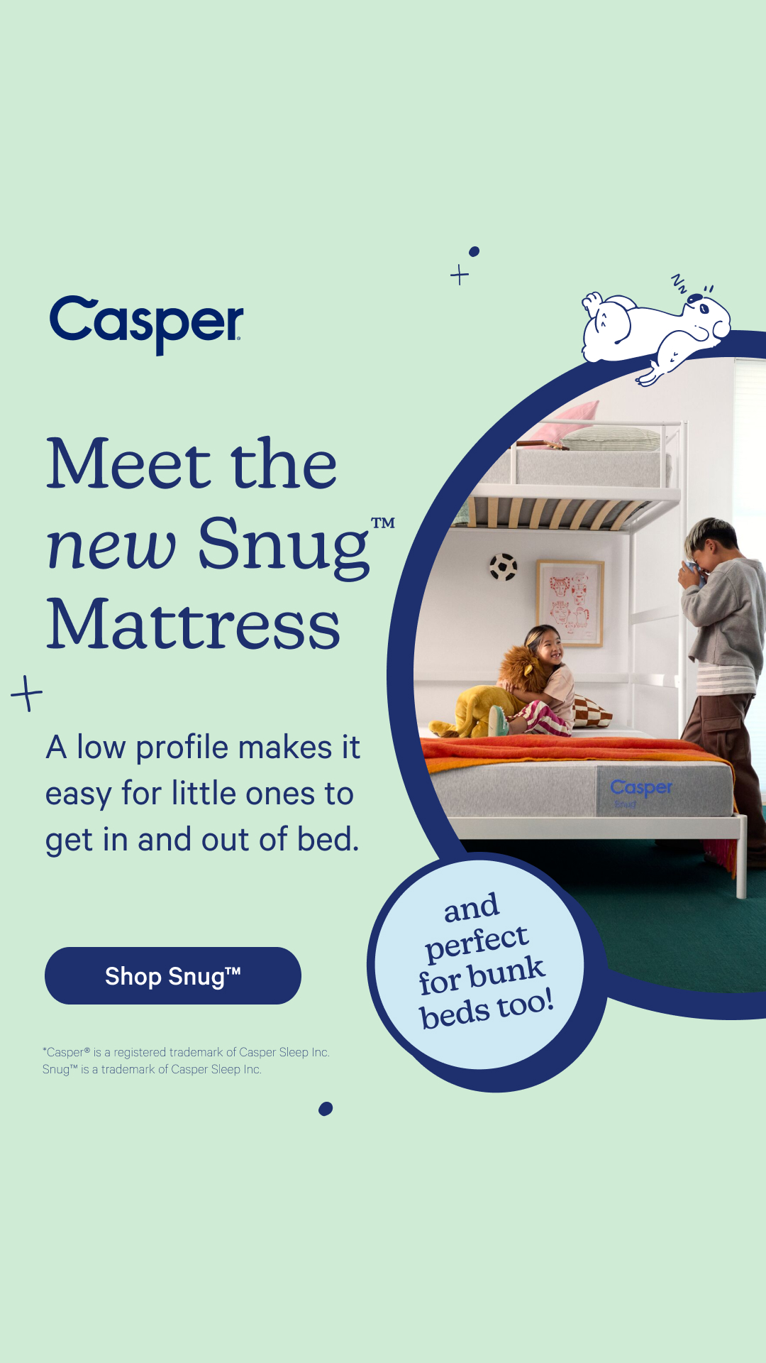 Casper image ad — Snug — Kids Premium Foam Mattress
