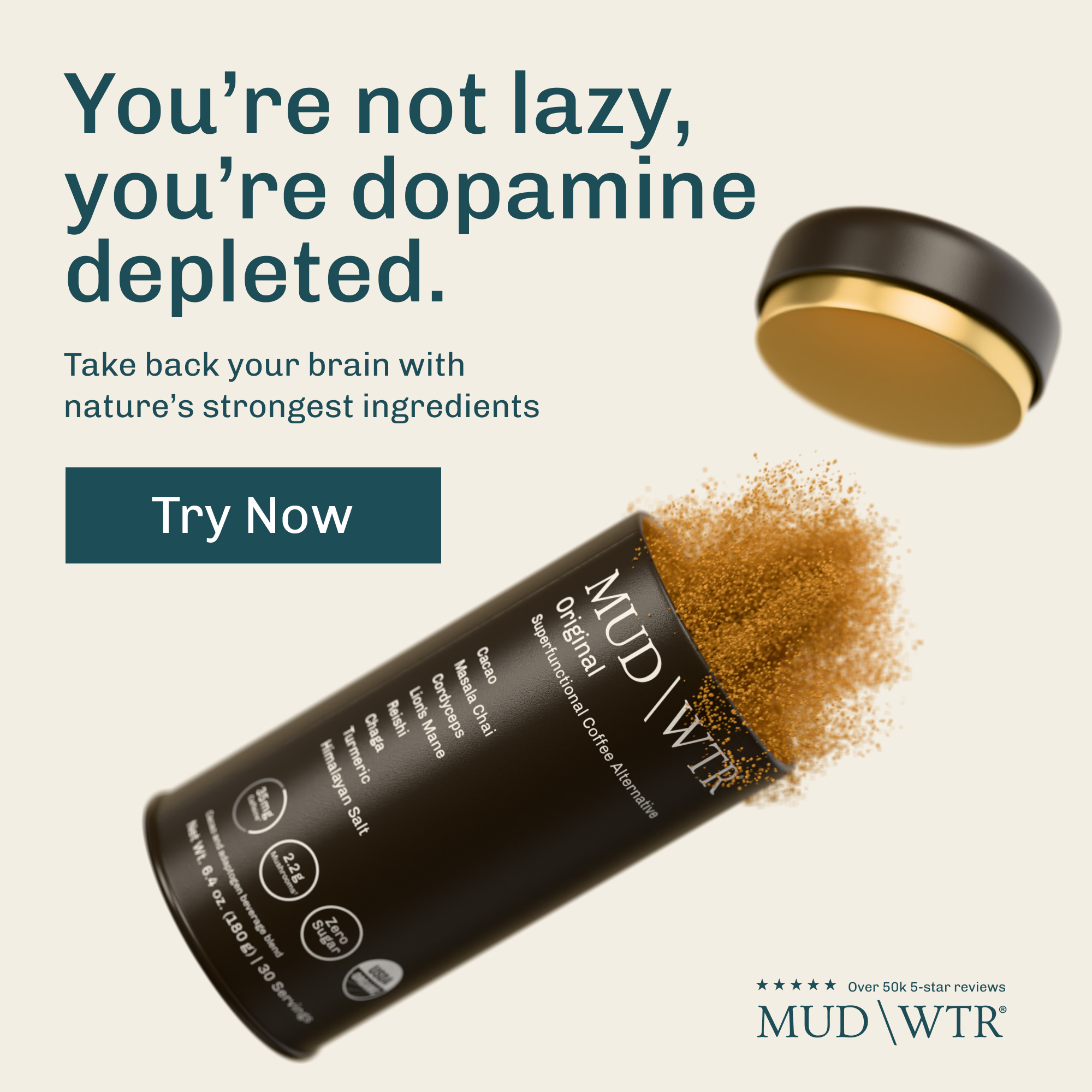 MUD\WTR image ad — Get 40% off + free frother